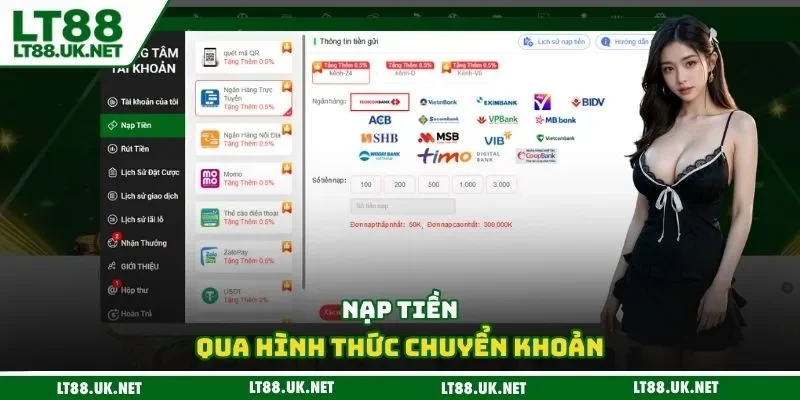 Nạp tiền qua hình thức chuyển khoản